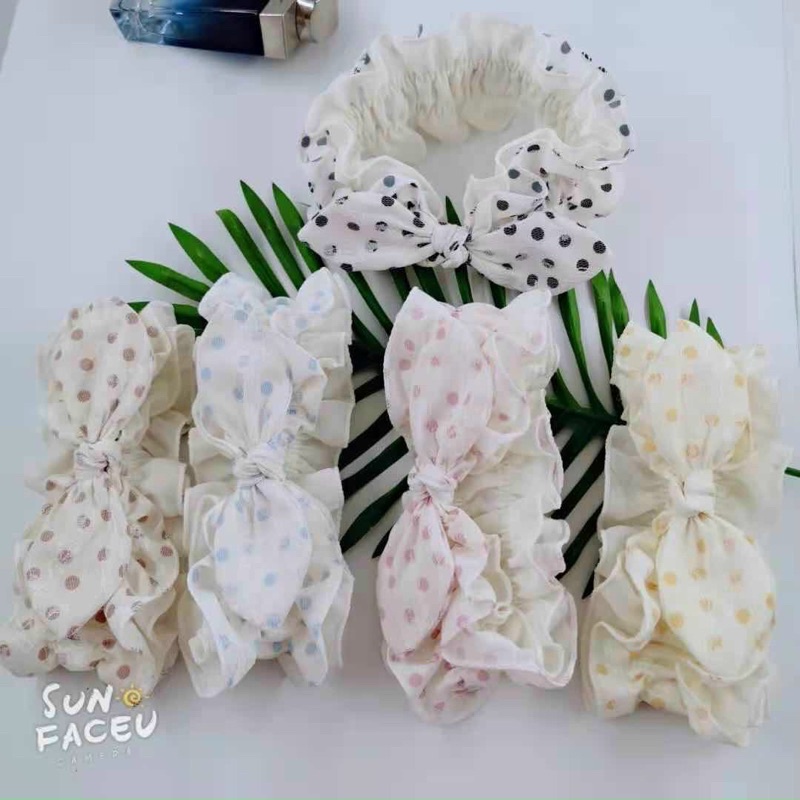 băng đô cài tóc nhún bèo, họa tiết dễ thương