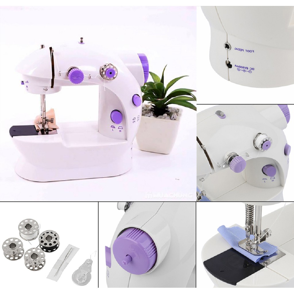 Máy may mini Sewing Machine SM-202A CMD (Trắng phối tím)