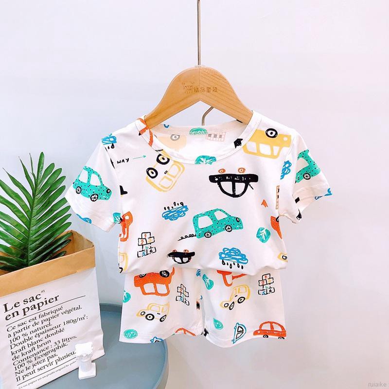 Bộ Đồ Ngủ Pijama Ngắn Tay In Họa Tiết Hoạt Hình Cho Bé