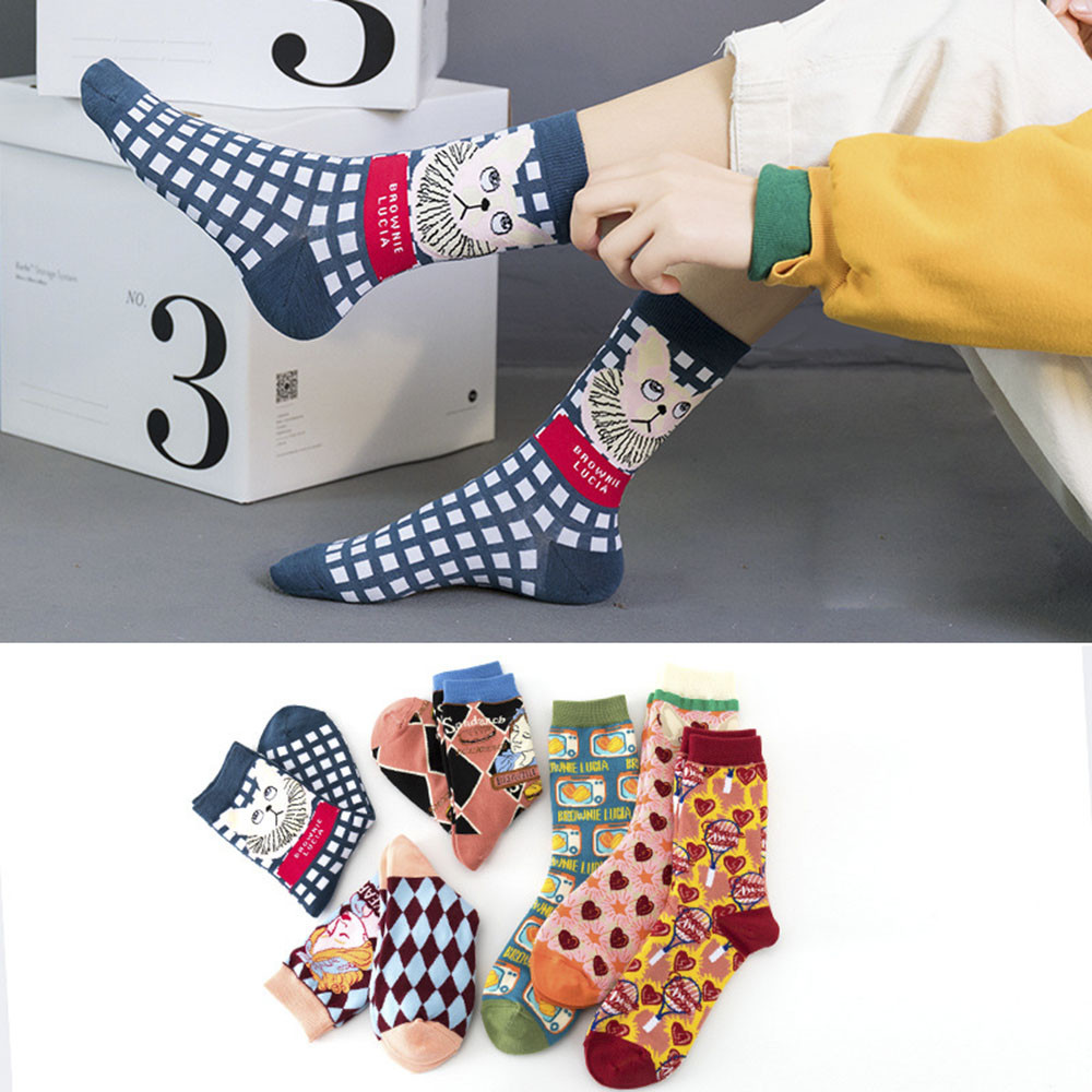 Korean unisex retro All-match Color College Pile Socks breathable Cotton Tube Socks