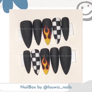 [ NailBox ] Đen + Vẽ Gel Lửa / Caro ( Nhám )