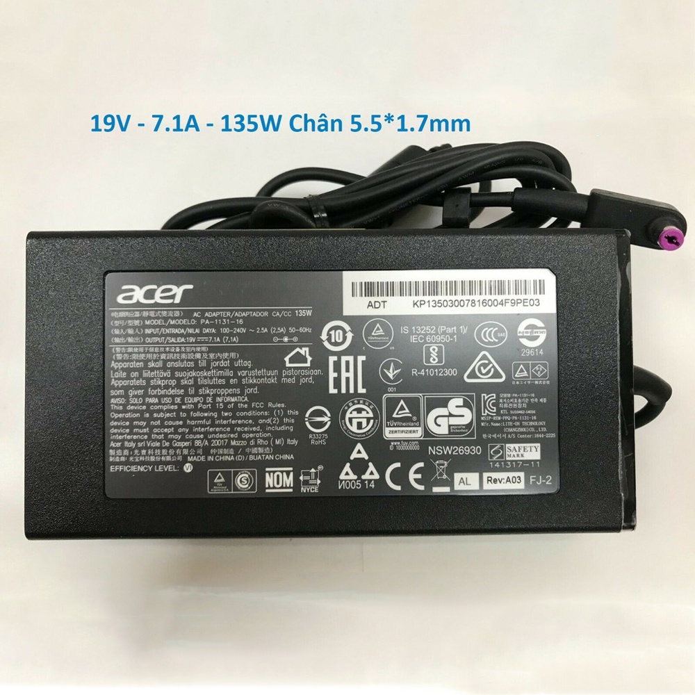 Sạc Laptop Acer Nitro 5 Output 19V - 7.1A - 135W - AN515 - A515 AN515-53-55G9 AN515-53-52FA AN515-54 AN515-51 AN515-55