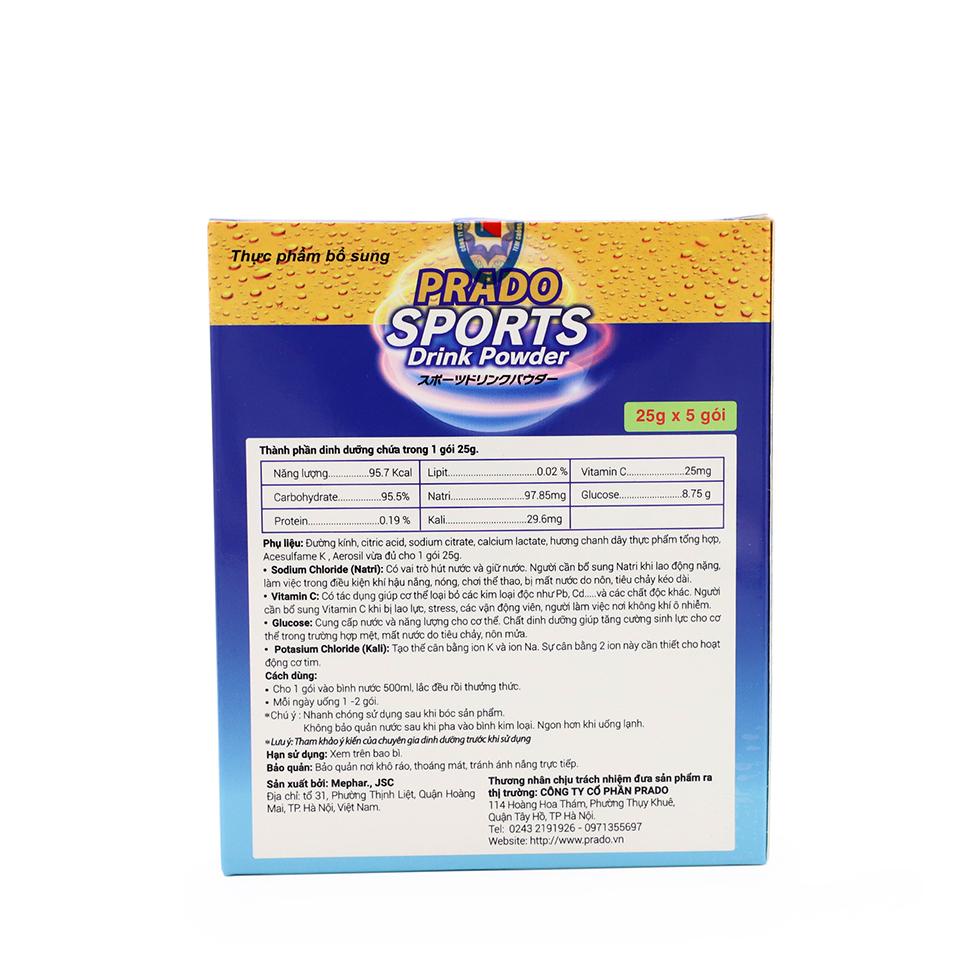 Bù nước điện giải Prado Sports Drink Powder hộp 25 gói
