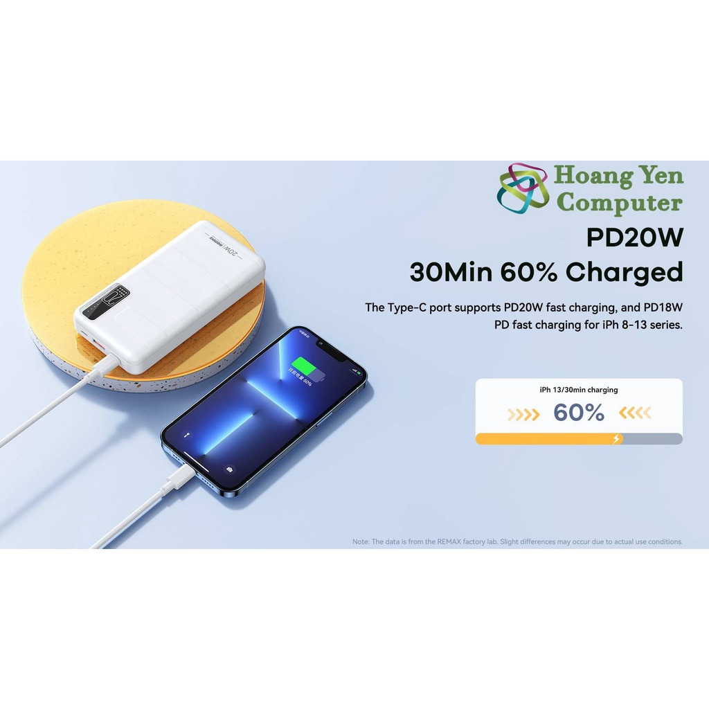 Sạc Dự Phòng Remax RPP-316 20000Mah (Sạc Nhanh QC3.0 18W, 22.5W, PD20W, VOOC 2.0) - BH 1 Năm - Hoàng Yến Computer