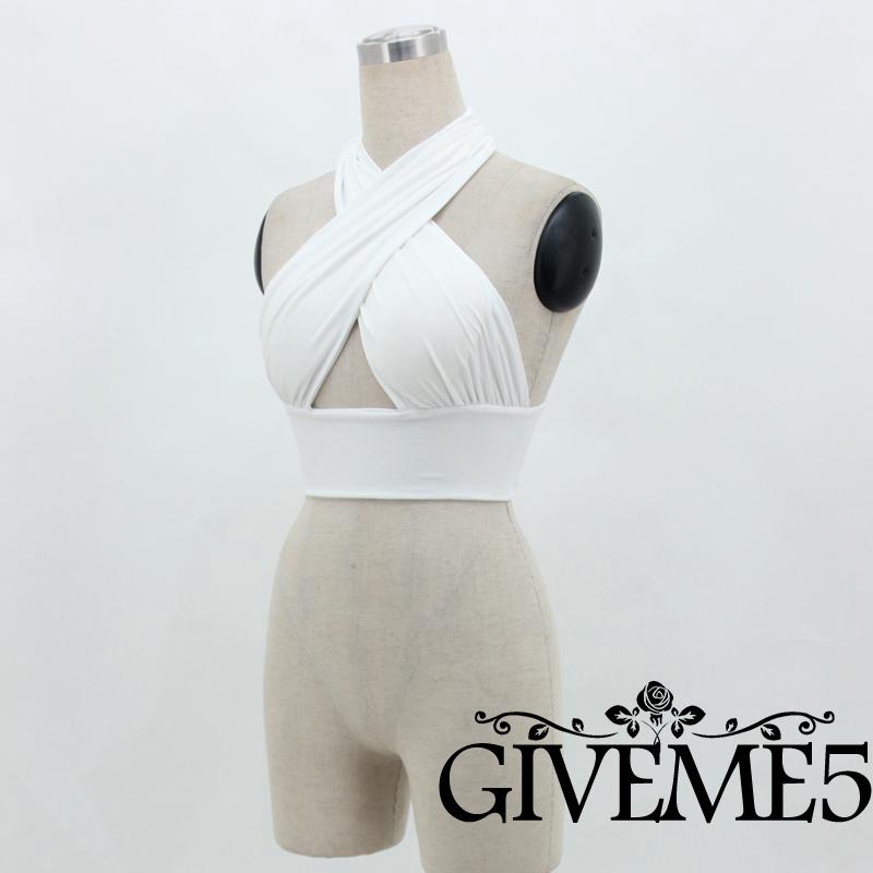 Sexy Women Cross Over Crop Top Sexy Nightclub Halter Neck Cut Out Sleeveless Tank Tops