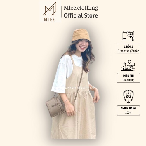 Set Váy Yếm Kaki Nữ Kèm Áo Thun Mlee.Clothing X003