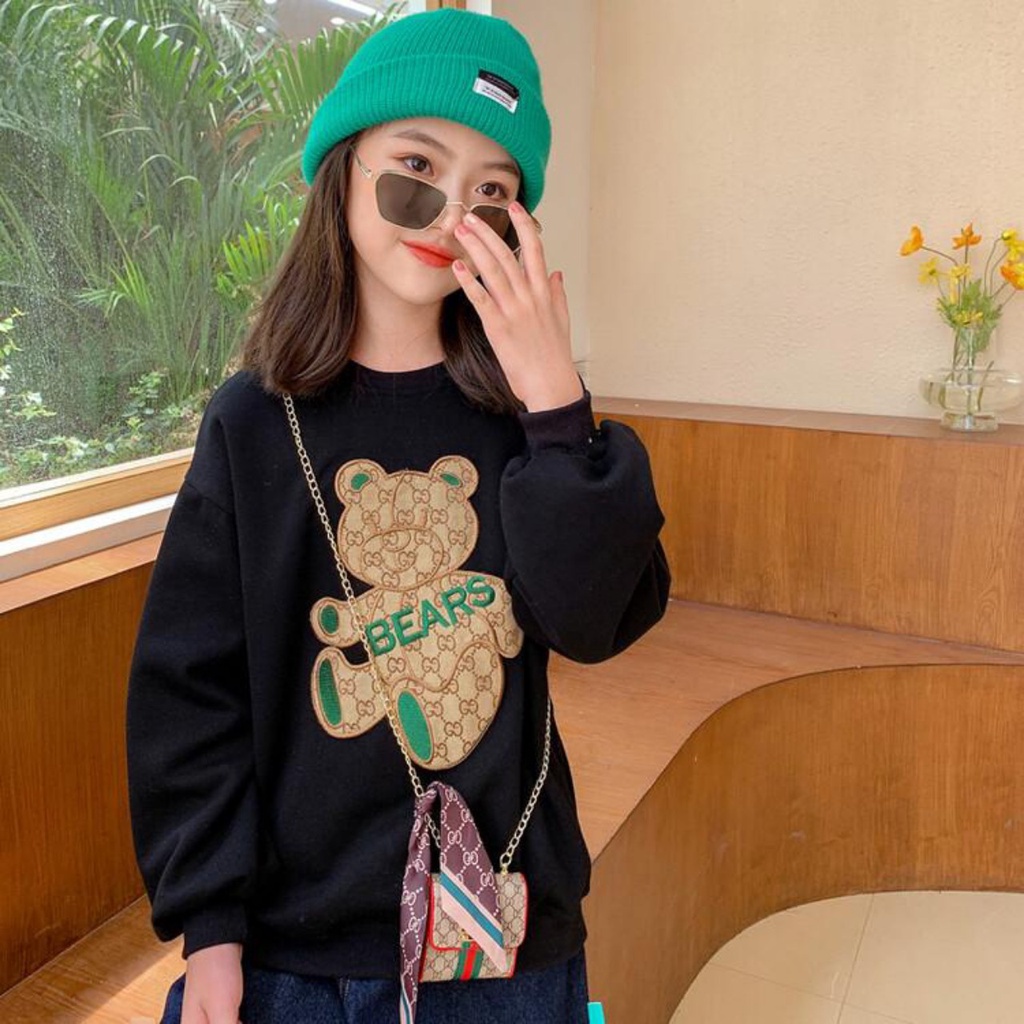 Áo nỉ bé gái, áo sweater cho bé gái 14-45kg Gấu cực kì sang chảnh, vải dày dặn, giữ ấm tốt, hàng may kĩ.GAU55