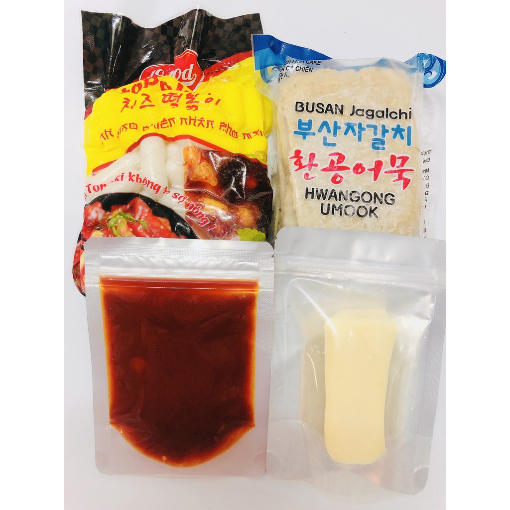 Combo 500g T0P0KKI PHÔ MAI Jofood + 450G CHẢ CÁ HÀN QUỐC+ 100G SỐT+100G PHÔ MAI MOZZARELLA