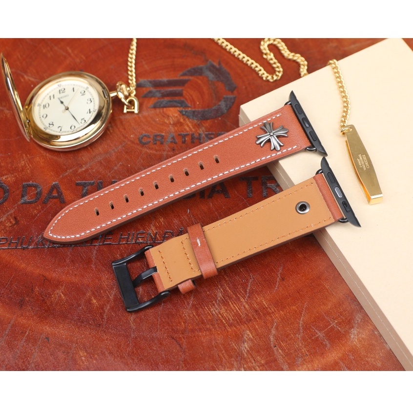 Dây da cho đồng hồ Apple Watch Da Bò Pullup - Rivet chữ thập Khóa Thép 316L Dành Cho Series SE 7| 6 | 5 | 4 | 3 | 2 | 1