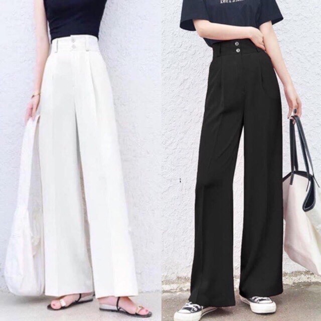 Quần Culottes Ống rộng cạp cao hai cúc cực trend, quần ống rộng vải tuyết mưa cạp cao 7cm cực sang chảnh | BigBuy360 - bigbuy360.vn