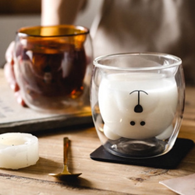 PVN33726 - Ly Cách Nhiệt Thủy Tinh 2 Lớp Hình Mặt Gấu Ngộ Nghĩnh - #lycachnhiet