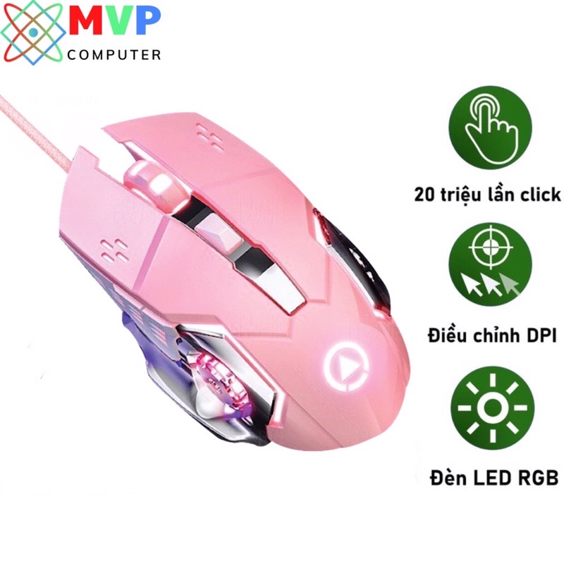 Chuột Chơi Game Máy Tính Laptop YINDIAO G15 LED RGB Cao Cấp Tự Động Đổi Màu Rất Đẹp Có 4 Màu Đen Trắng Xanh Hồng