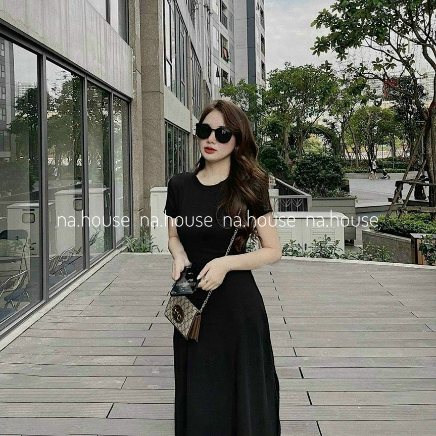 ĐẦM ĐEN DÁNG SUÔNG TAY NGẮN ĐI CHƠI ĐI DU LỊCH NAHOUSE VÁY TĂM GÂN XẺ TÀ THIẾT KẾ XINH XẮN VÀ SANG TRỌNG