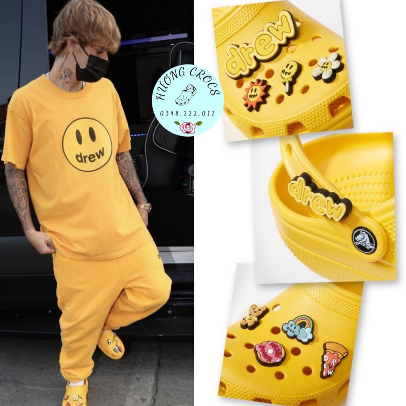 [HÀNG SẴN] Dép sục Croc.s Drew House màu vàng cao cấp, Cross Justin Bieber with drew cho nam nữ