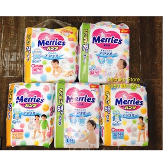 [Hải Phòng][Jumbo] COMBO 2 Bỉm Merries nội địa dán/quần M76/M74/L64/L56/XL50