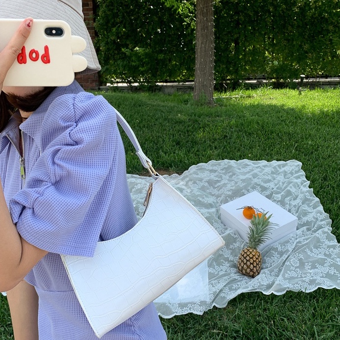 Túi Kẹp Nách Nữ Ulzzang Vintage, Túi Xách Nữ Vân Rắn Da PU Cao Cấp Khóa Kéo, Hàn Quốc - Iclassy_shoes