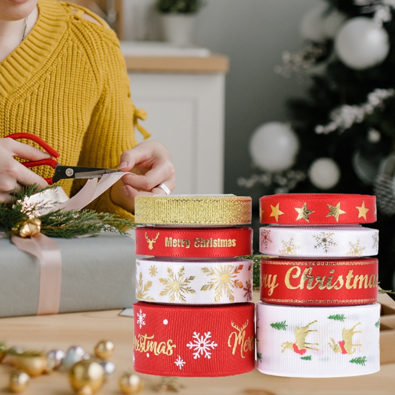 Cuộn Dây Ruy Băng Polyester In Họa Tiết Số 8 Dùng Trang Trí Giáng Sinh DIY