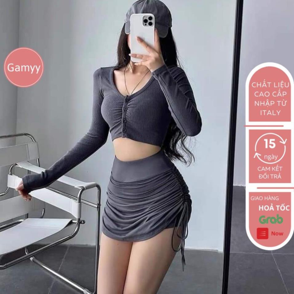 Chân váy ngắn cao cấp cạp cao rút dây có quần bên trong