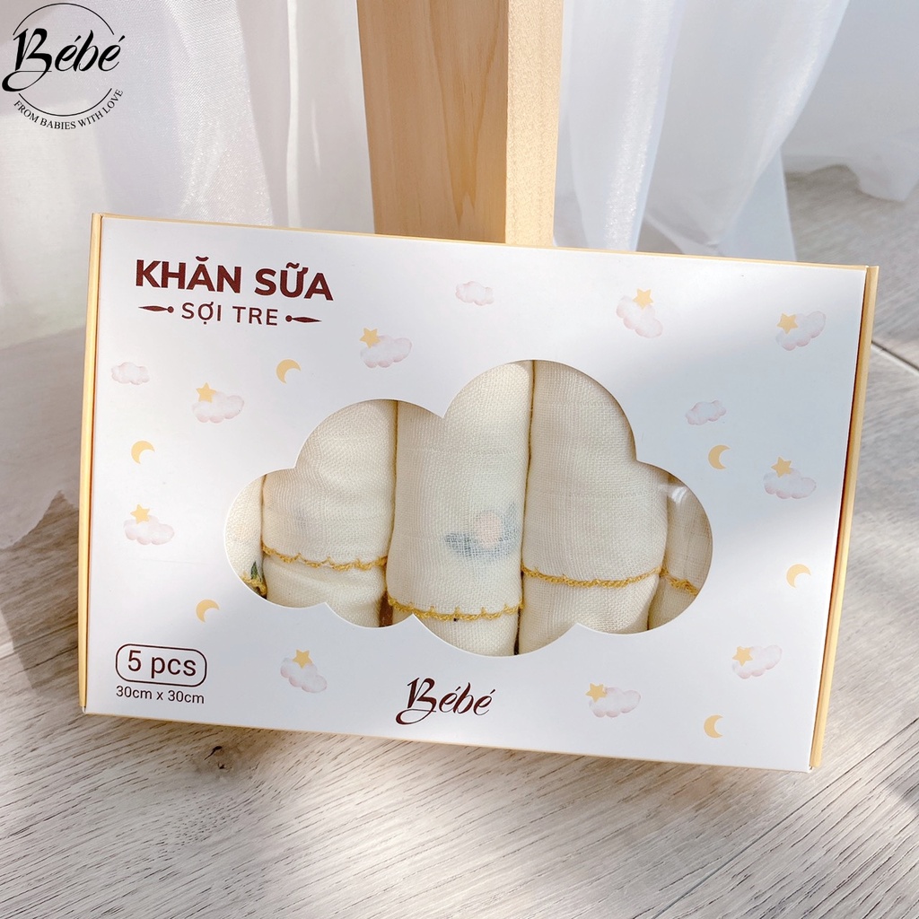 Khăn Sữa Sợi Tre BéBé Mềm Mại Họa Tiết Xinh Xắn Cho Bé (Set 5c)