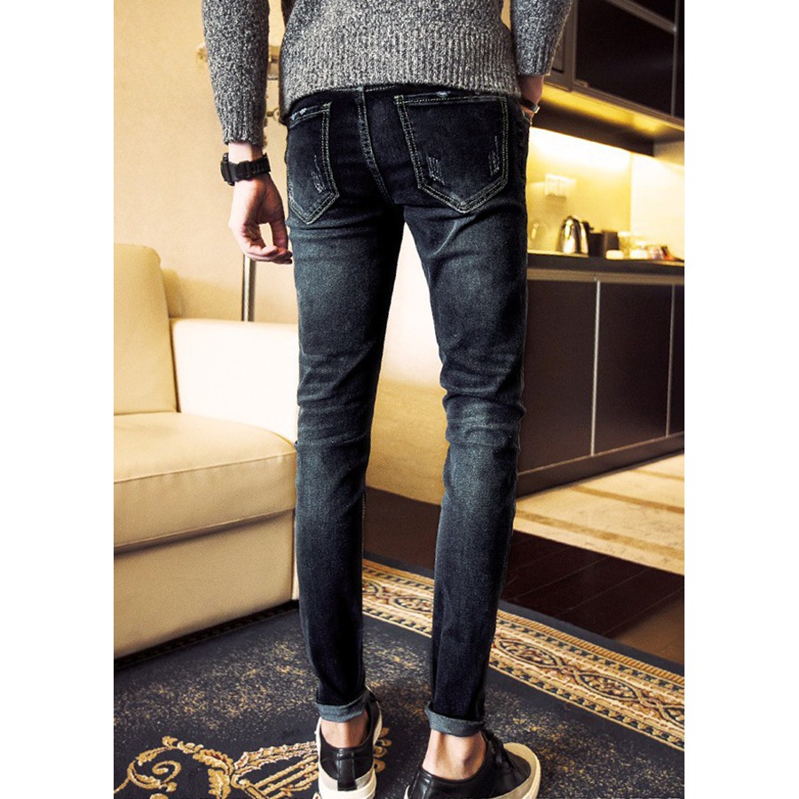 Quần Bò Nam Hàn Quốc Màu Đen Xước Dáng Ôm Chất Đẹp | BigBuy360 - bigbuy360.vn