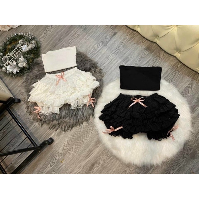 Quần đùi tầng trơn đính nơ chất xốp y hình phong cách cực kute siêu hot