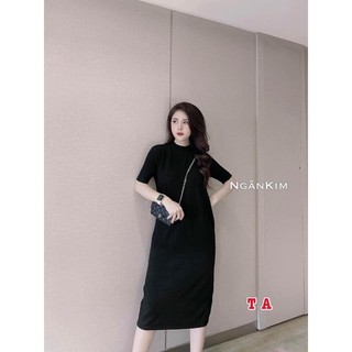 Váy len lông thỏ trơn dáng suông