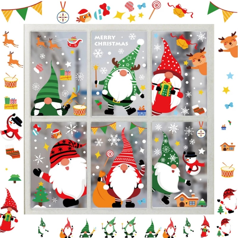 Đề Can Dán Cửa Kính Tĩnh Điện Họa Tiết Ông Già Noel / Tuần Lộc Không Mặt Trang Trí Tiệc Giáng Sinh