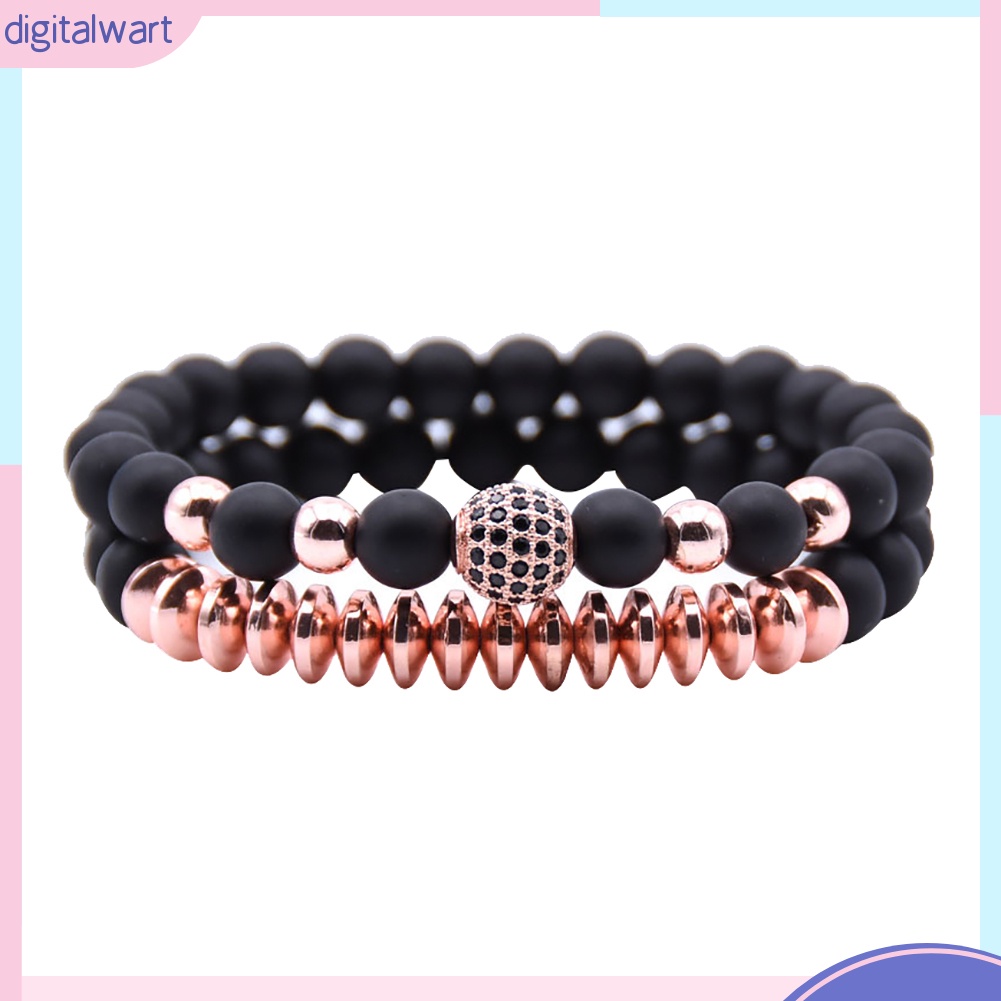 Bộ 2 Vòng Tay Chuỗi Hạt Đá Núi Lửa Tự Nhiên Thời Trang Unisex