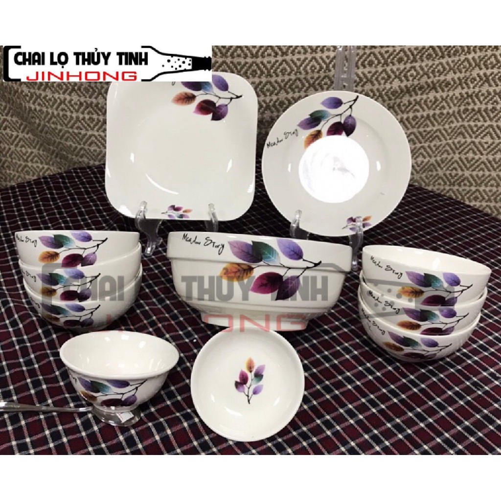 BỘ BÁT ĂN CƠM 11 MÓN IN HÌNH LÁ MS01