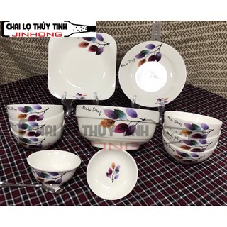 Bộ bát ăn cơm 11 món in hình lá ms01