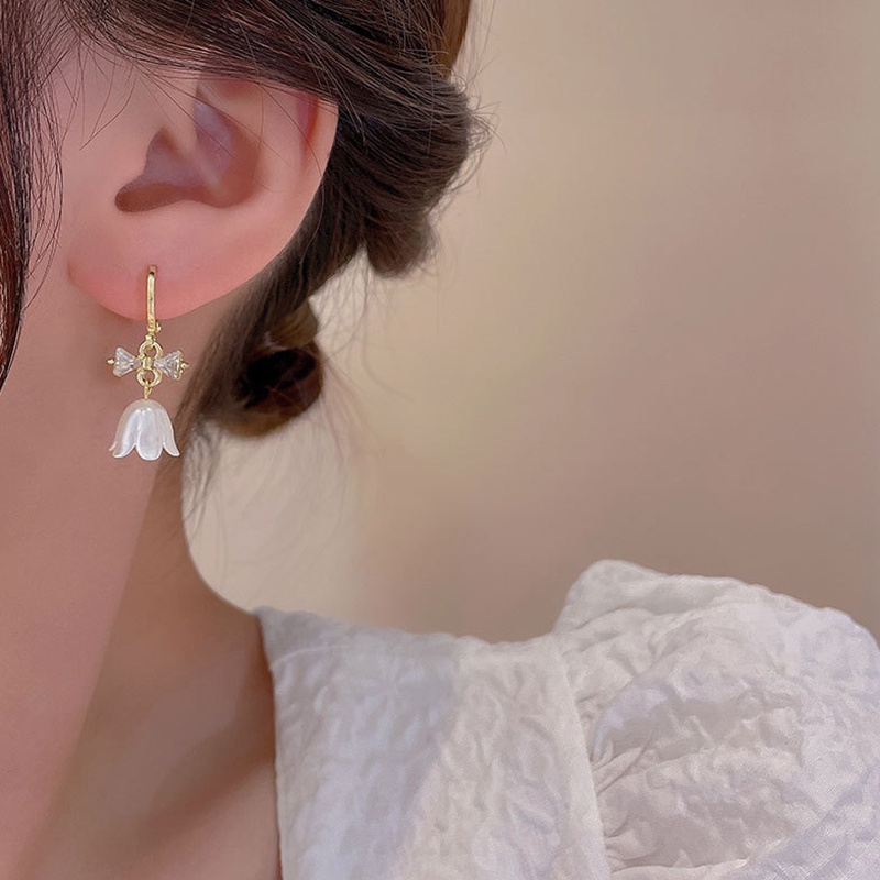 Khuyên Tai Hình Nơ Đính Đá Dễ Thương Ngọt Ngào Phong Cách Hàn Quốc