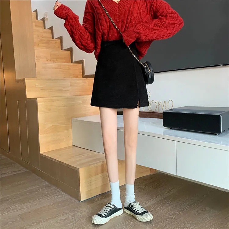 [Mã FAMAYWA giảm 10K đơn 50K] Chân Váy Chữ A Corduroy Nhung Tăm Lưng Cao Xẻ Tà Thu Đông Hot Trend - MSP B01 | BigBuy360 - bigbuy360.vn