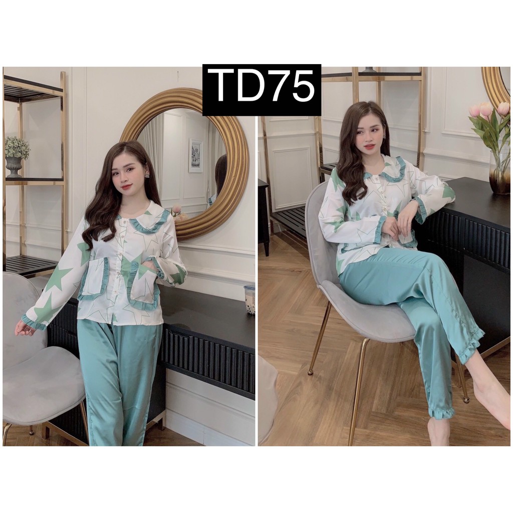 Set Đồ Bộ Pizama Ngủ Pijama Nữ Lụa Satin Cao Cấp Phối Tay Dài Quần Dài Độc Đáo Siêu Sang (Kèm Hình Thật)