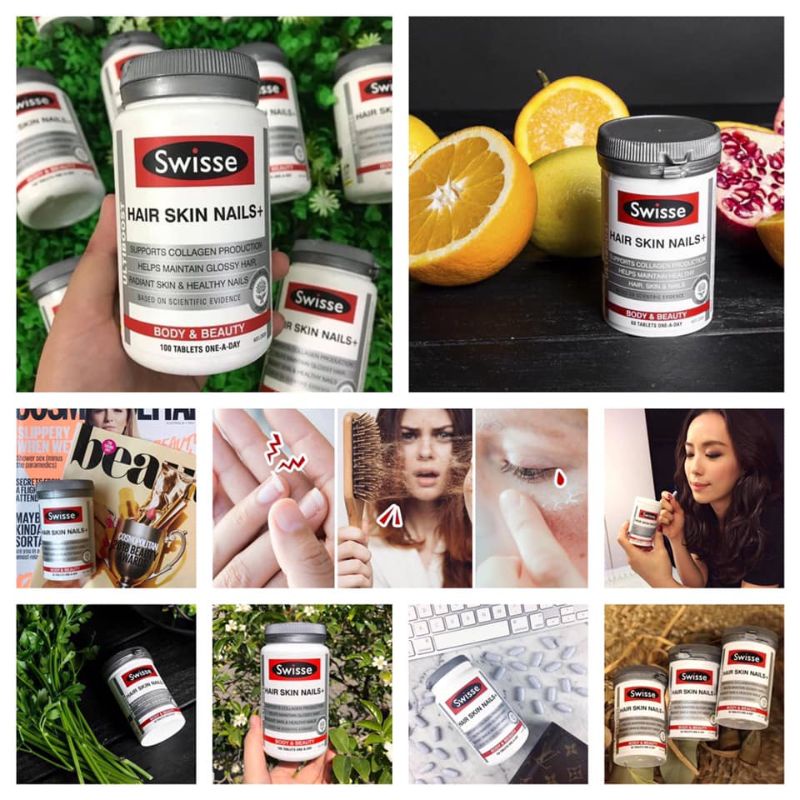 [Hàng chuẩn Úc] Viên uống bổ sung collagen Swisse hair skin nails đẹp tóc, da, móng 60 viên- 100 viên- 180 viên của Úc