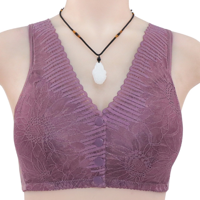 Áo Ngực Cotton Mềm Mại Cài Khóa Trước Có Thể Chèn Dây Áo Ngực Dành Cho Phụ Nữ Trung Niên Không Gọng Thép