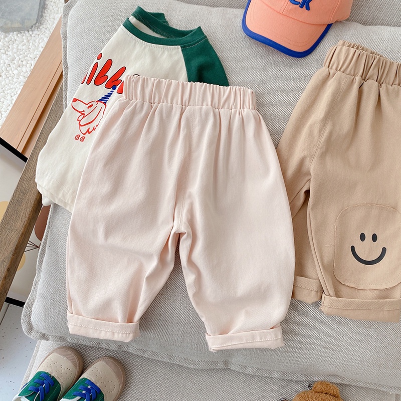 Quần Dài Vải Cotton In Hình Mặt Cười Kiểu Hàn Quốc Thời Trang Mùa Thu Cho Bé Trai