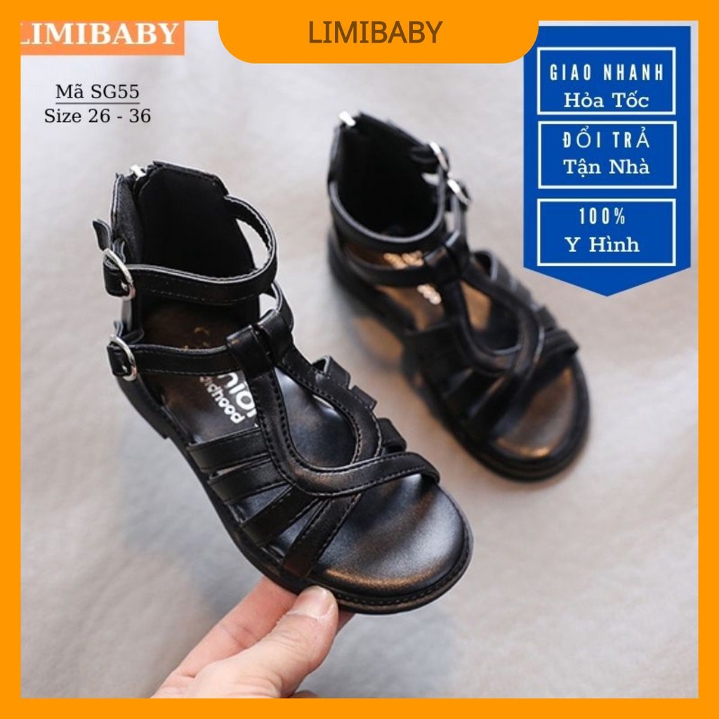Sandal bé gái giày chiến binh cho bé gái cổ cao khóa kéo màu đen thời trang êm mềm phong cách Hàn 3 - 12 tuổi SG55