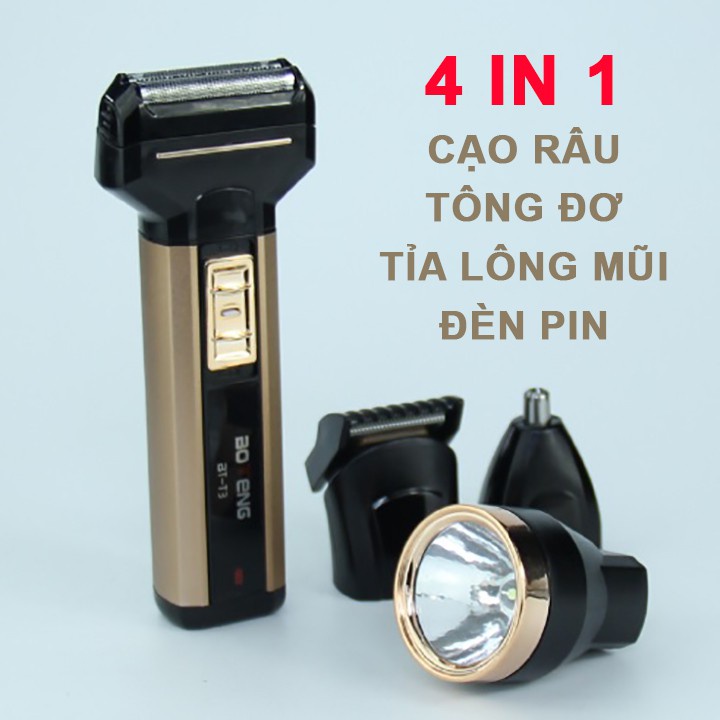 Tông Đơ Mini Đa Năng Cạo Râu Cắt Tóc 4in1 BOTENG T3 - Máy Cạo Râu Không Dây 4 Chức Năng - Cạo Râu - Cắt Tóc - Đèn