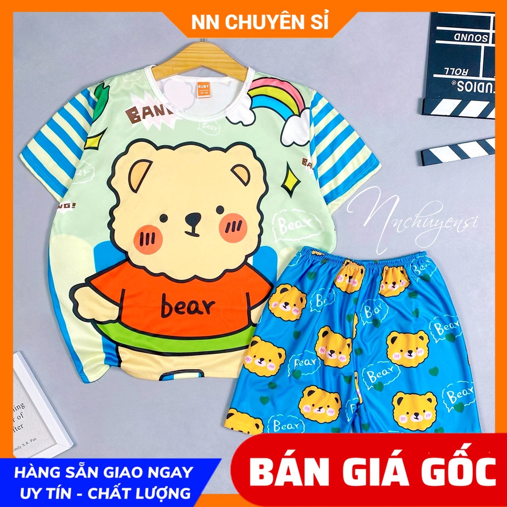 Đồ bộ thun đùi mặc nhà cho bé in hình gấu dễ thương chất thun mềm mát size đến 70kg DBRBD FULL SIZE