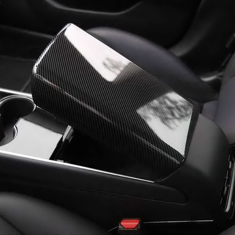 Car Armrest Box Protective Cover for Tesla el 3 2019-2021 Carbon Fiber Panel Decoration Cover Trim Interior Stickers