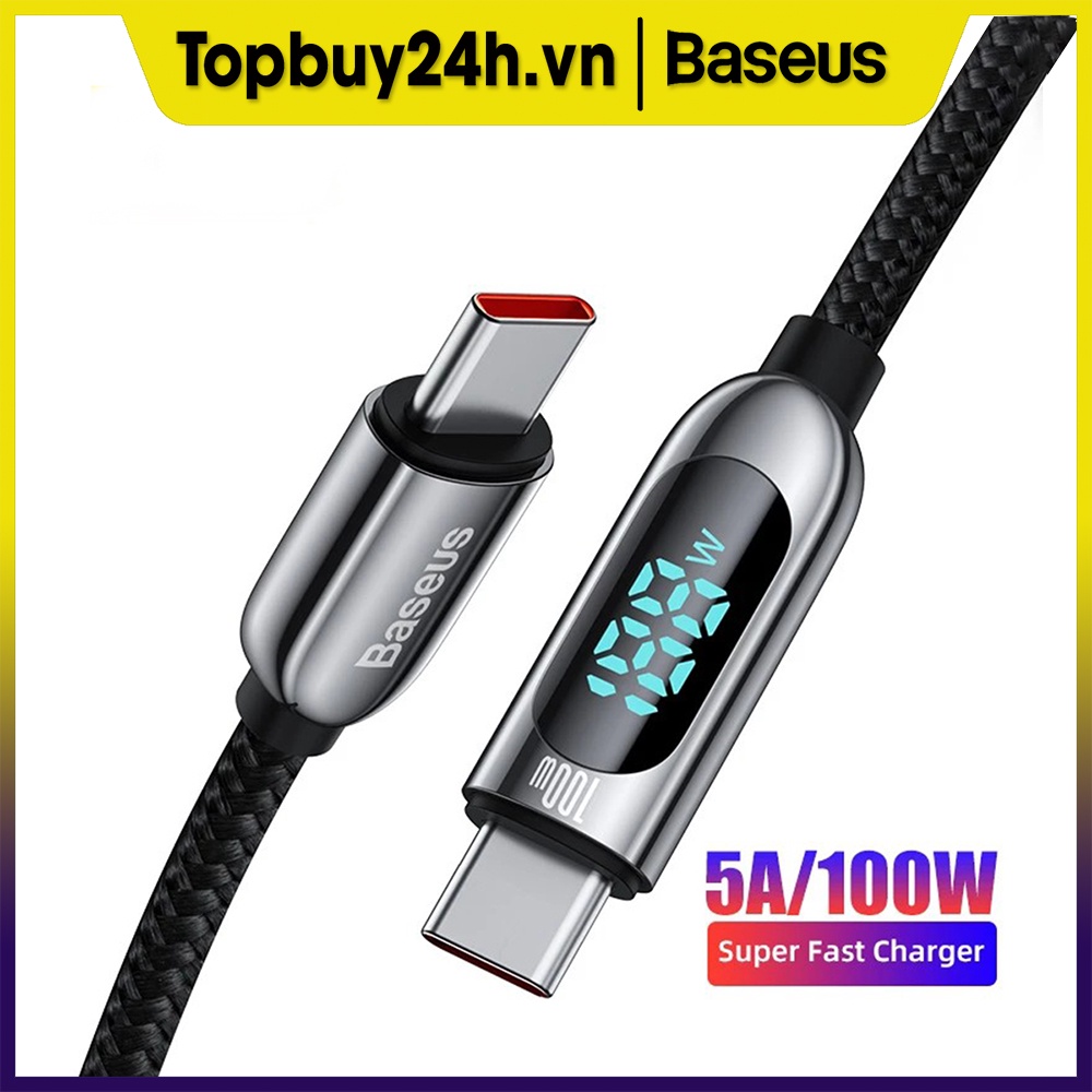 Cáp sạc nhanh Baseus 100W Type-C to Type-C có đèn led chỉ báo, chất liệu hợp kim kẽm chiều dài 1M-2M