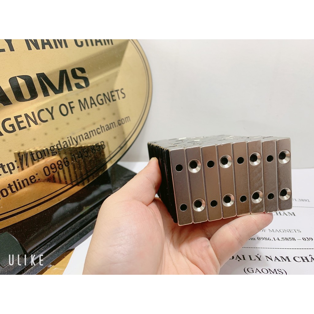 Nam châm thanh có lỗ 50x10x5mm, nam châm đất hiếm lực hút mạnh có lỗ bắt vít