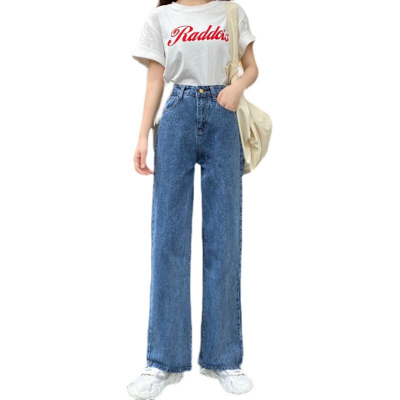 Quần jean ống rộng lưng cao phong cách xuân thu trẻ trung cho nữ