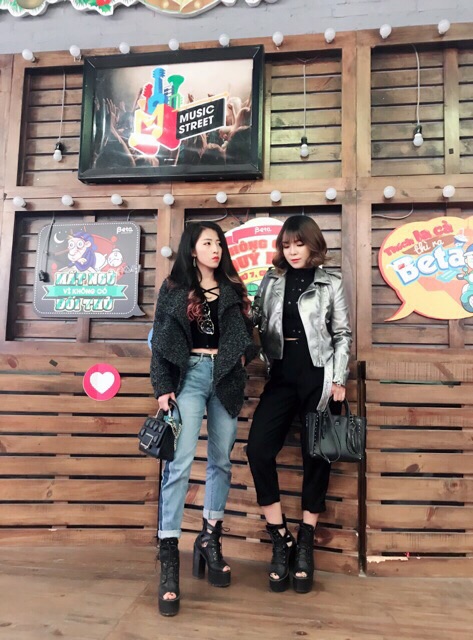 Áo da ánh bạc + hồng + da + vàng đồng