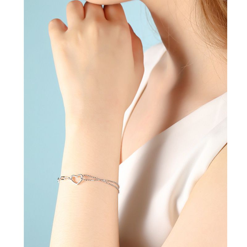 Lắc tay bạc nữ - Vòng tay nữ bạc S925 hình trái tim mắt xích dễ thương
