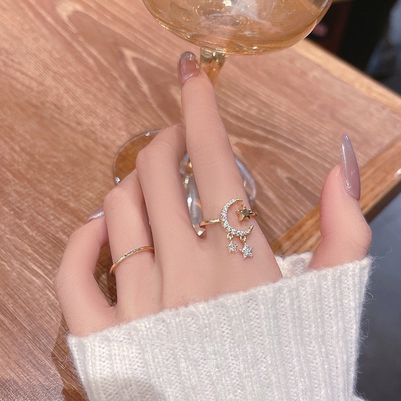 Nhẫn Hở Hình Mặt Trăng Và Ngôi Sao Thiết Kế Mới 2022 Thời Trang
