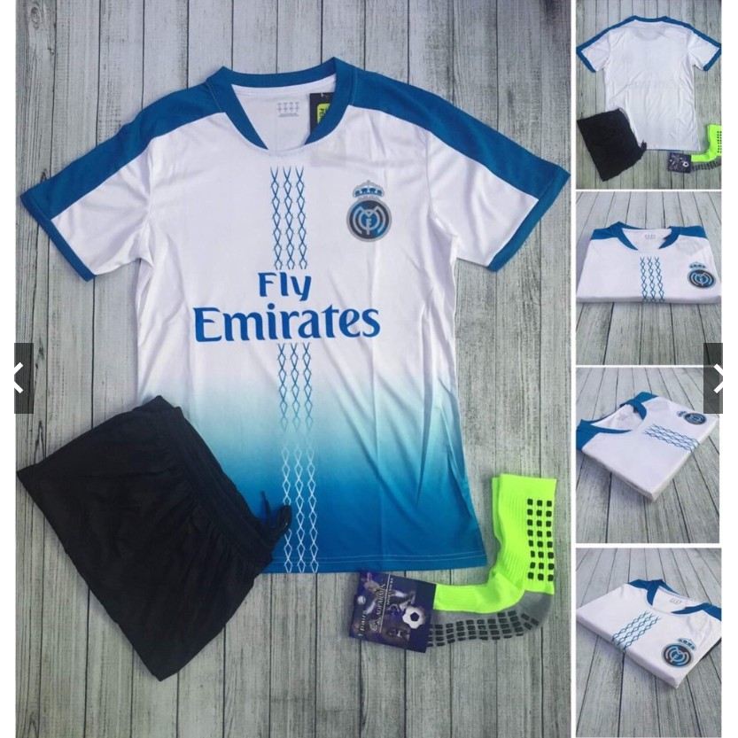 [RẺ VÔ ĐỊCH] Bộ Quần Áo Thun Ngắn Tay Bóng Đá CLB REAL MADRID 2019 Thun Lạnh Cao Cấp Thái Lan - Trắng Xanh