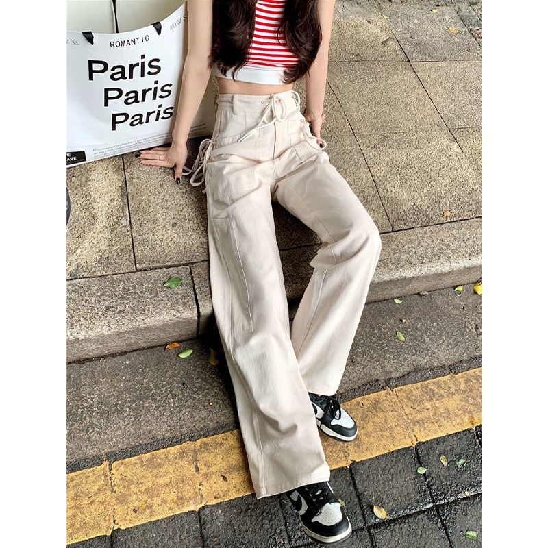 Quần Yếm Lưng Cao Dáng Rộng Cột Dây Thời Trang Mùa Hè Phong Cách Hàn Quốc Cho Nữ