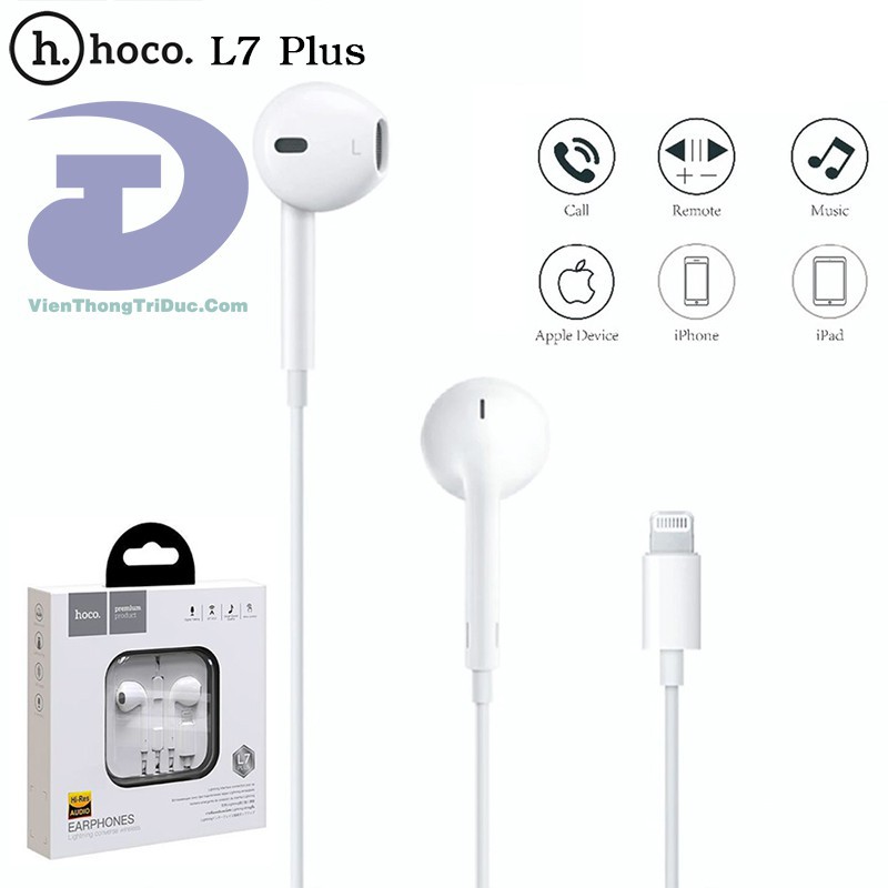 ✅Chính Hãng✅ Tai Nghe Dây Hoco L7 Plus Cho iPhone/iPad -Chất Âm Bass-Treble Đã Tai- Cổng Lightning-Dây 1.2m- Giá Siêu Rẻ