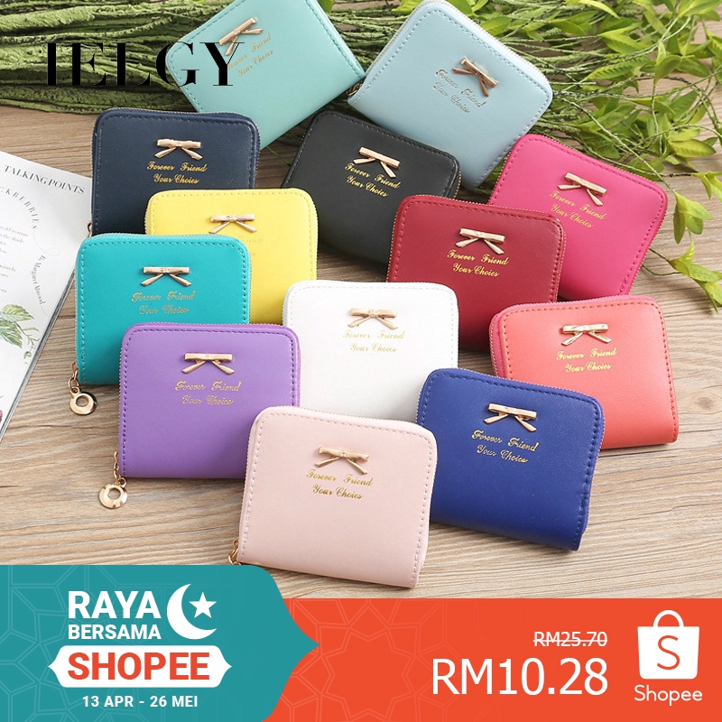 IELGY Ví Ngắn Đựng Tiền Xu / Thẻ Có Khóa Kéo Đính Nơ Đơn Giản Thời Trang Phong Cách Hàn Quốc Cho Nữ
